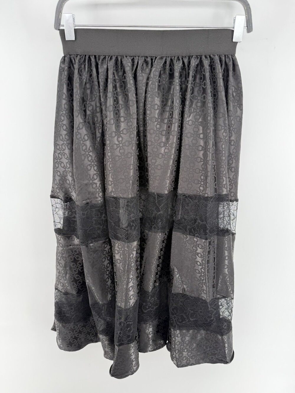 Ahiri Lace Satin Clover Skirt Black Unlined Size S #4